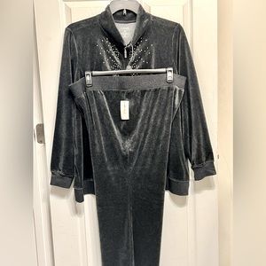 Lane Bryant Gray Two-Piece Sweatsuit w/ Sequin Jacket - 22/24 Top - 18/20 Pants